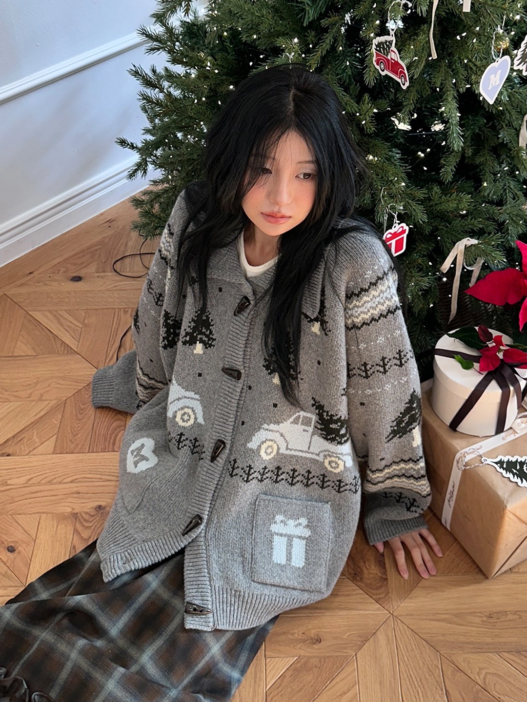 마가린핑거스 TREE COWICHAN KNIT CARDIGAN (GREY) 상품 이미지 2