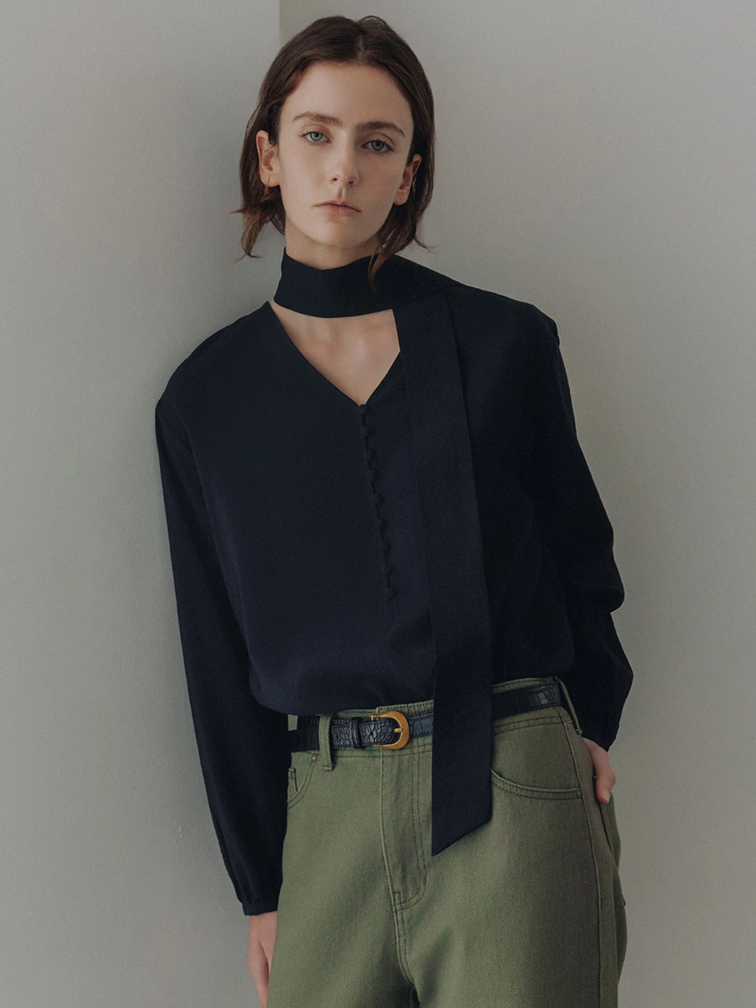 루에브르 Button-Up Simple Tie Blouse SW6AB883_2color 상품 이미지 1