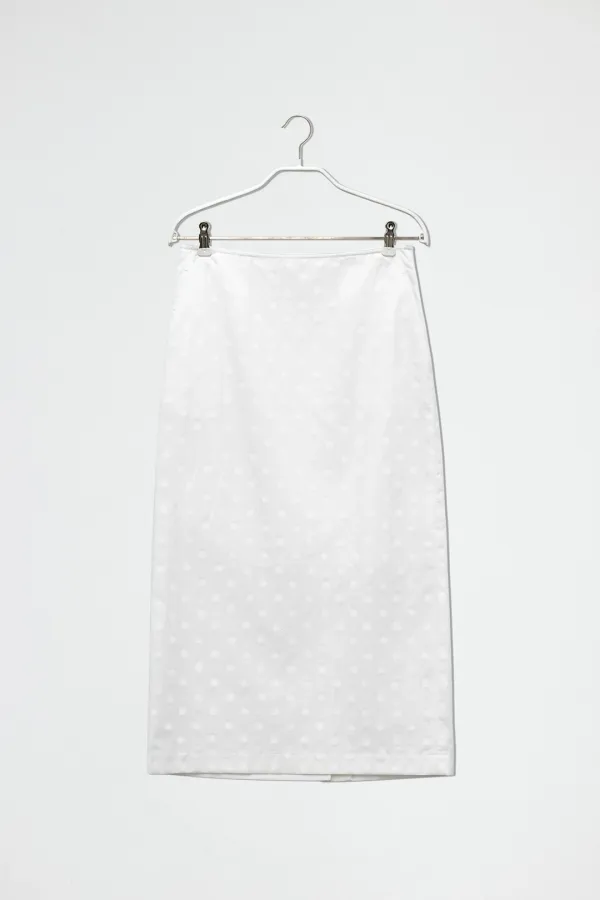 STRIPED DOT LONG SKIRT - WHITE