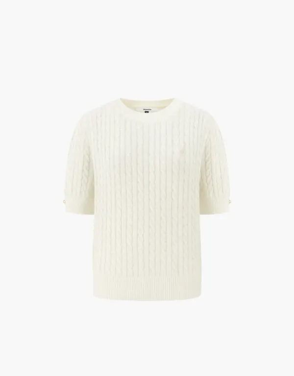 gold button cable knit - ivory