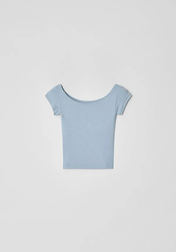 Off-shoulder tee (Blue)