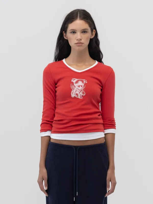 ANGEL PUPPY V NECK 3/4 SLEEVE (RED)