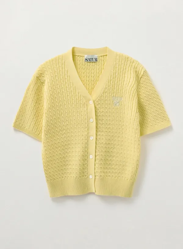 (W) Cable Knit Half Cardigan - Yellow