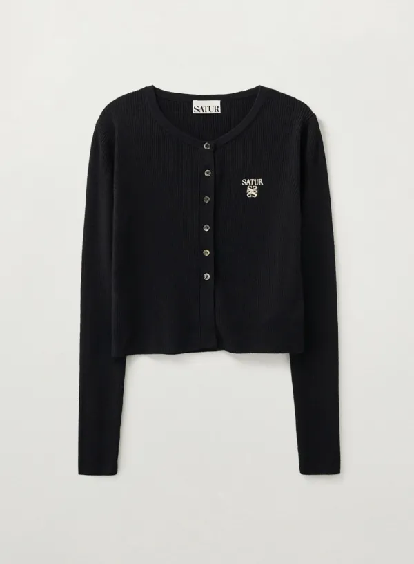 (W) Plain Long Sleeve Cardigan - Black
