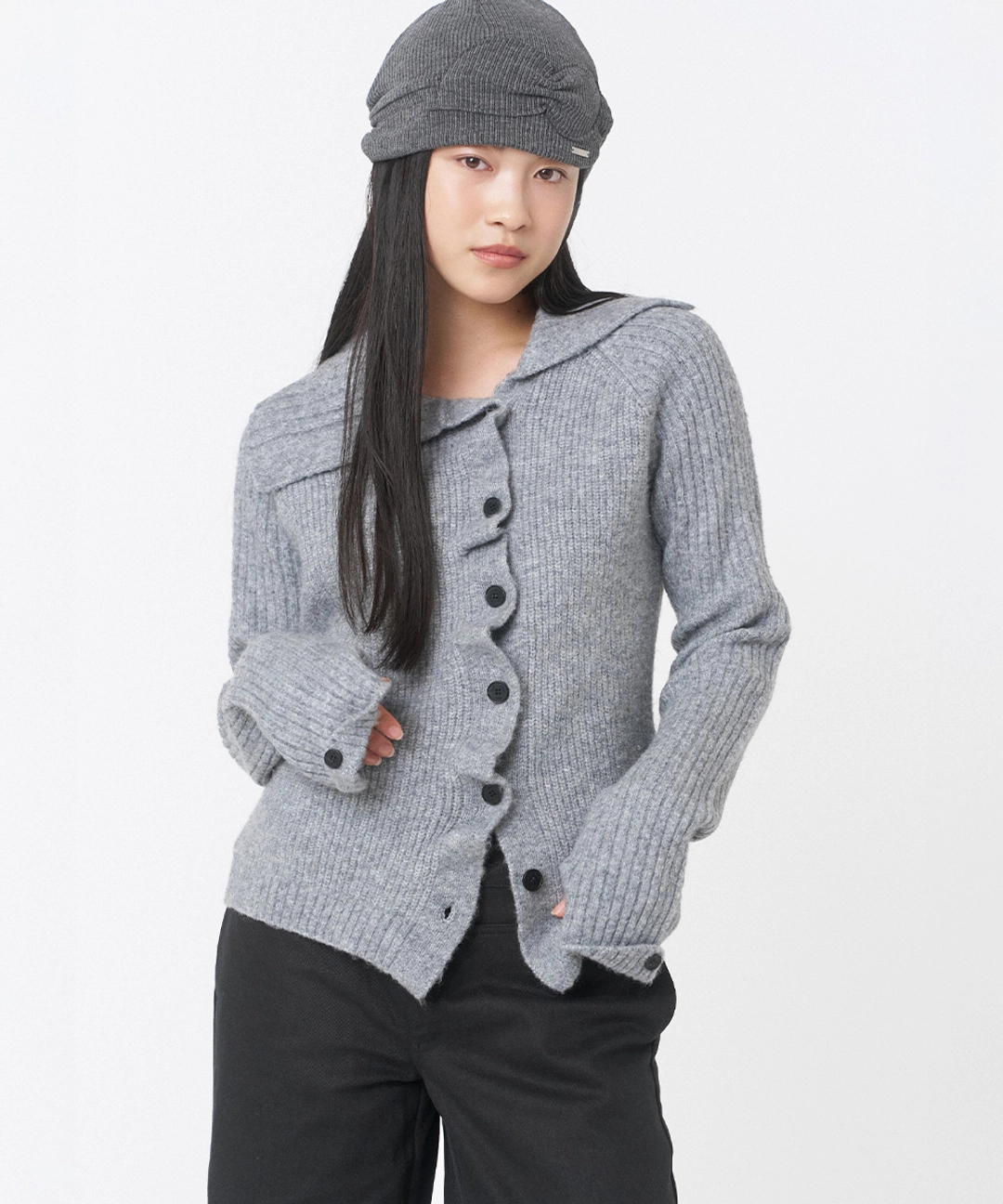 미세키서울 Diagonal button ribbed knit LIGHT GREY 상품 이미지 1