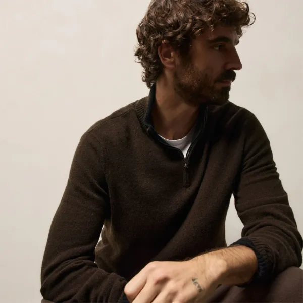 Half Zip Cashmere Funnel Neck - Kona/Black