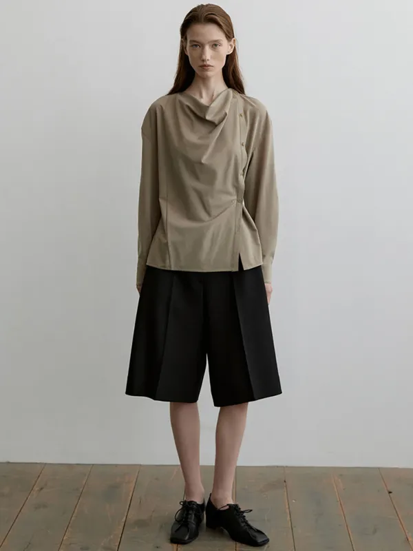 MUTED COWL BUTTON BLOUSE_2COLOR