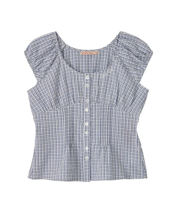 Ivy Puff Cap Blouse-Navy