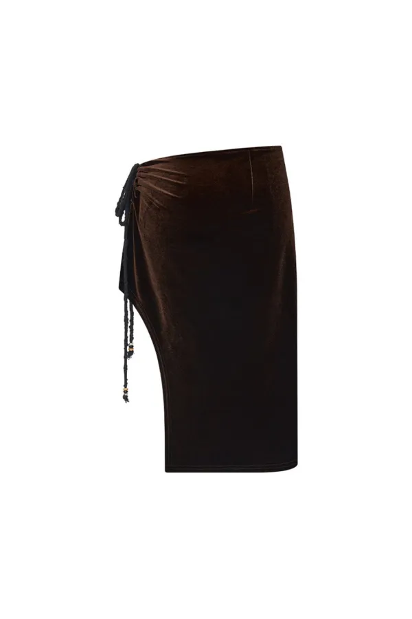VELOUR MIDI SKIRT (DARK BROWN)