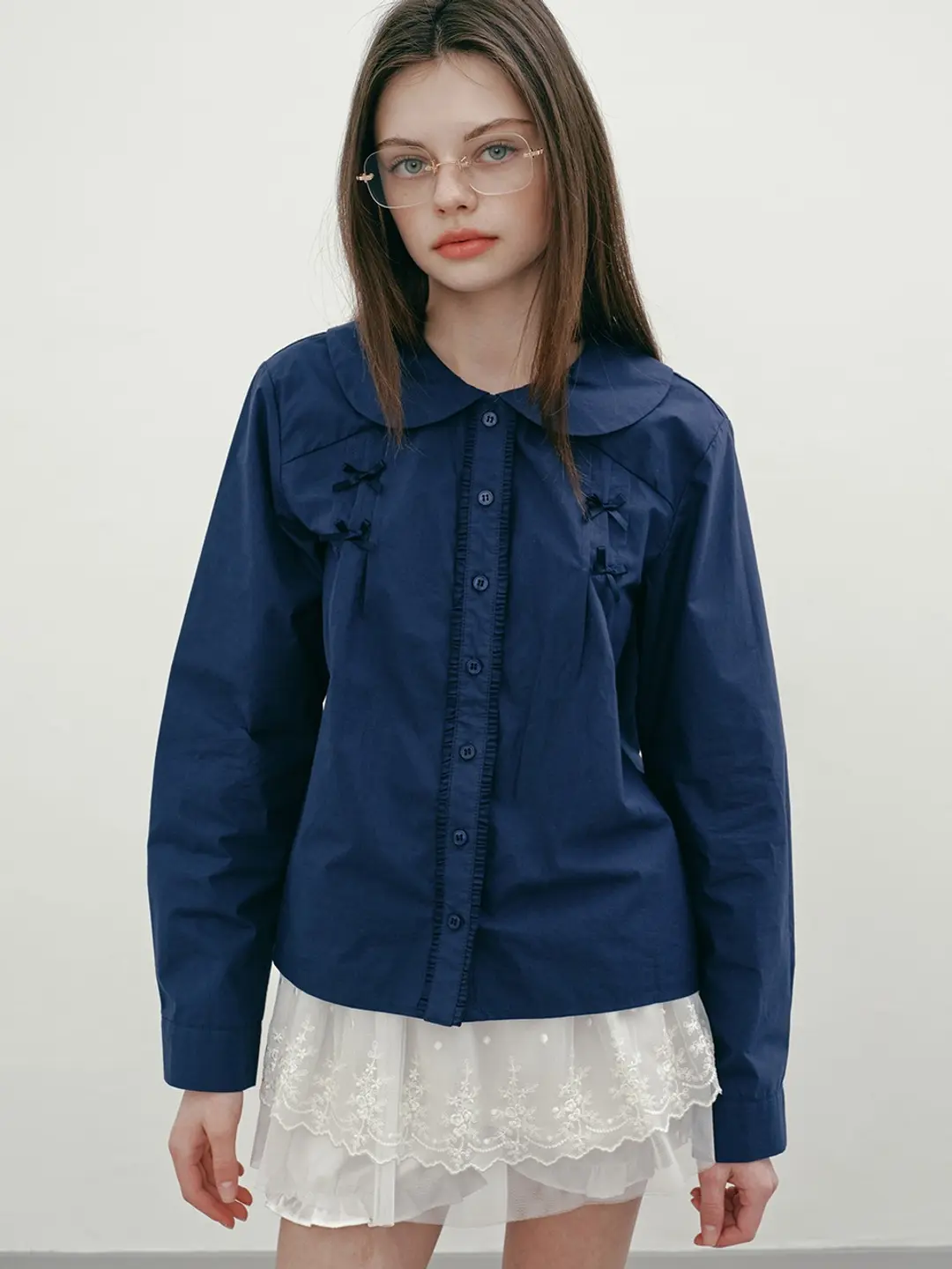 마가린핑거스 RIBBON PINTUCK BLOUSE (NAVY) 상품 이미지 2