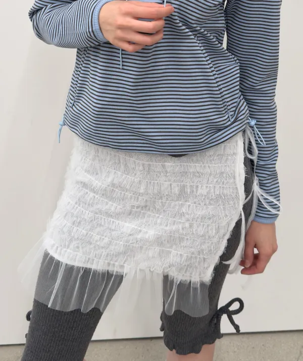 Feathered Mesh Layered Skirt [White]