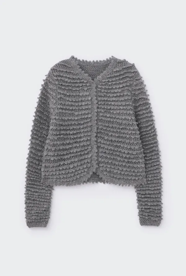 BOUCLE HAND-KNIT CARDIGAN (CHARCOAL)