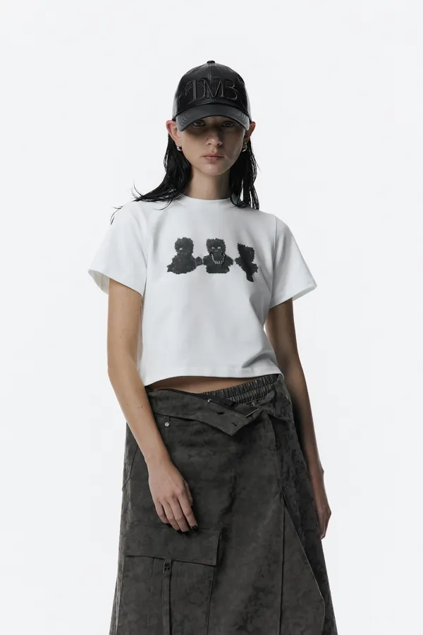 TMB Black Cat Crop T-Shirts [ White ]