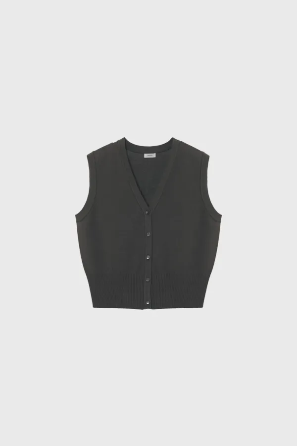 Basic vest cardigan (ivory / light gray / khaki brown)
