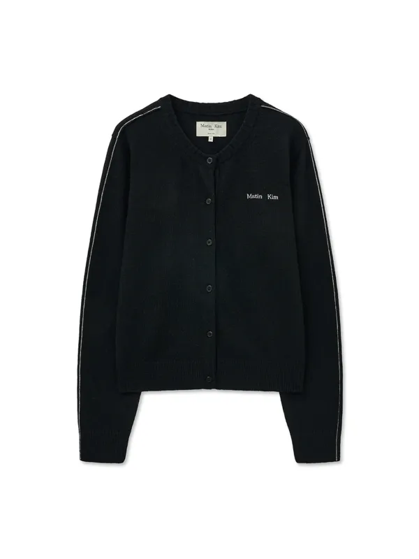 CASHMERE BLENDED ROUND KNIT CARDIGAN IN BLACK
