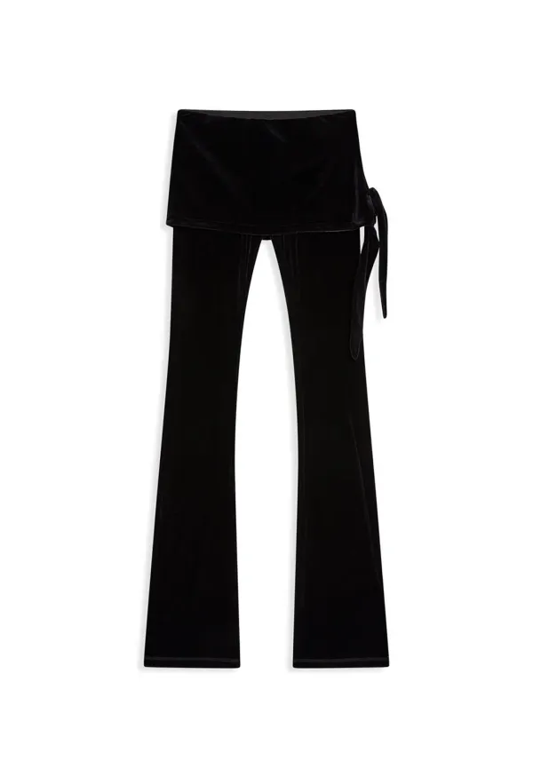 VELVET SKIRT LAYERED LEGGINGS, BLACK