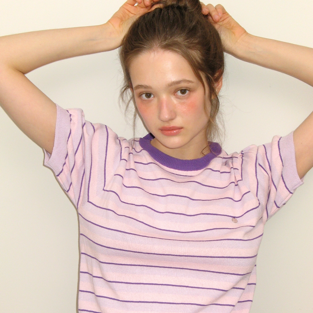 론론 STRIPE PUFF KNIT PINK PURPLE 상품 이미지 1