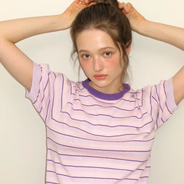 STRIPE PUFF KNIT PINK PURPLE