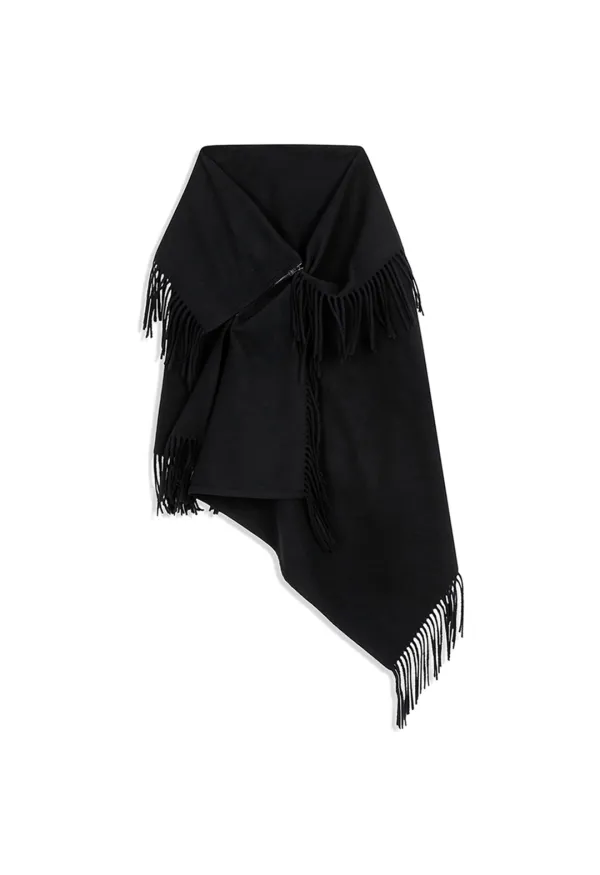 FRINGED ZIP SHAWL, BLACK