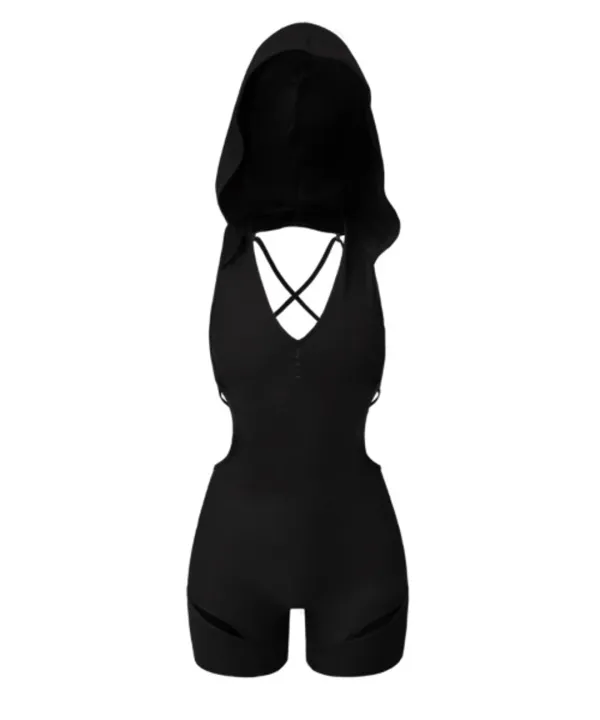 Thigh Slit Hoodie Monokini / Black