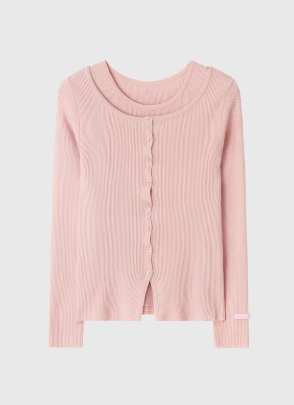 Boat neck button cardigan set - 4color