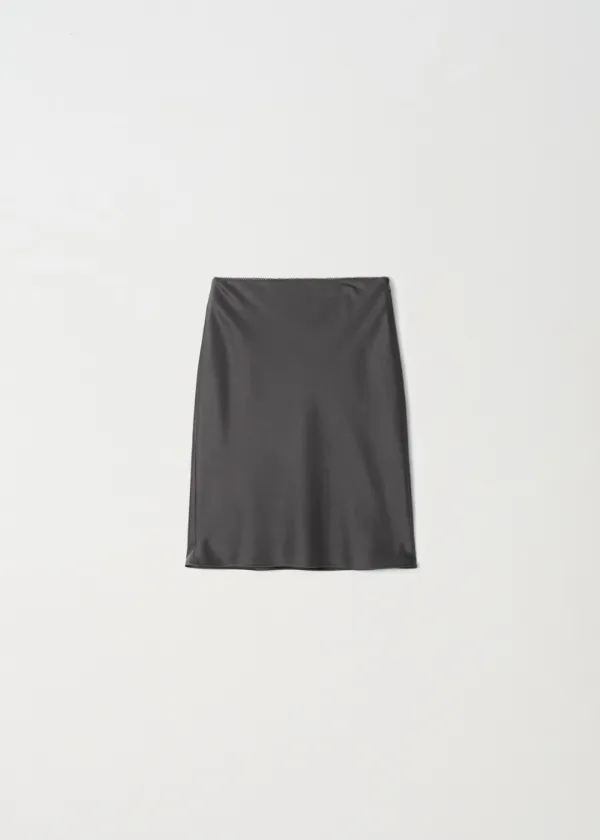 [3rd] Satin Midi Skirt_Charcoal by Japanese Fabric
