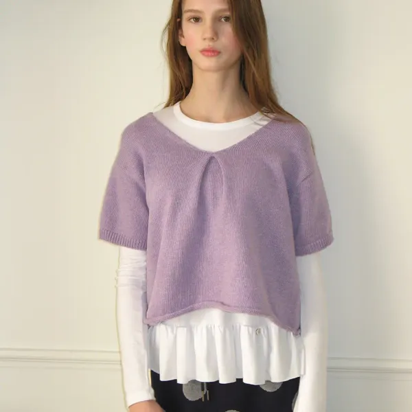 KNOT V NECK SHORT SLEEVE KNIT PURPLE