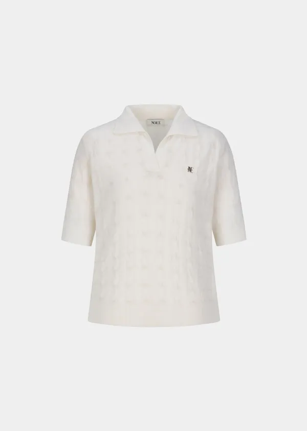 W CABLE WOOL ALPACA KNIT POLO SHIRT - WHITE
