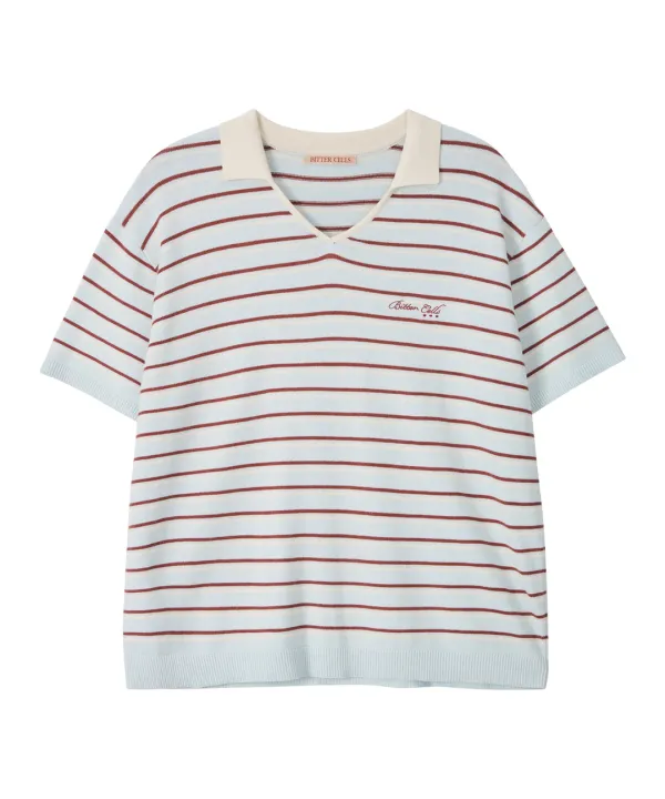 Millie Stripe Collar Knit-Sky Blue