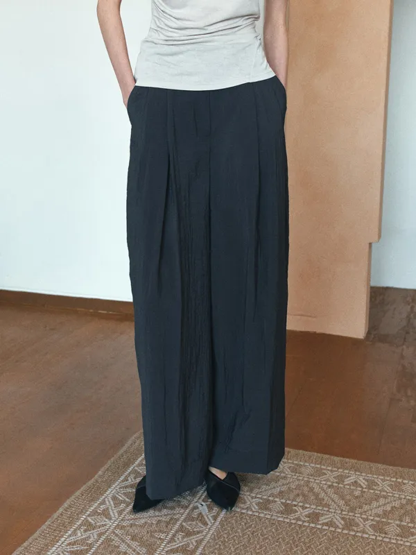 TIR SHEER TWO-TUCK WIDE PANTS_CHARCOAL