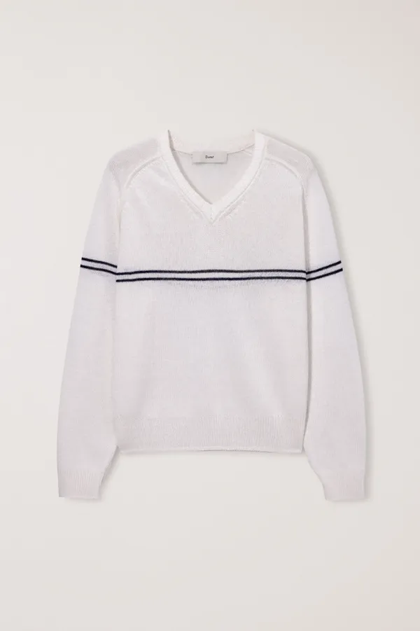 UNISEX V-NECK STRIPED SWEATER CREAM_UDSW6B124CR