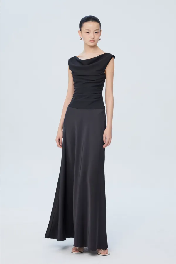 SATIN BIAS FLARE LONG SKIRT