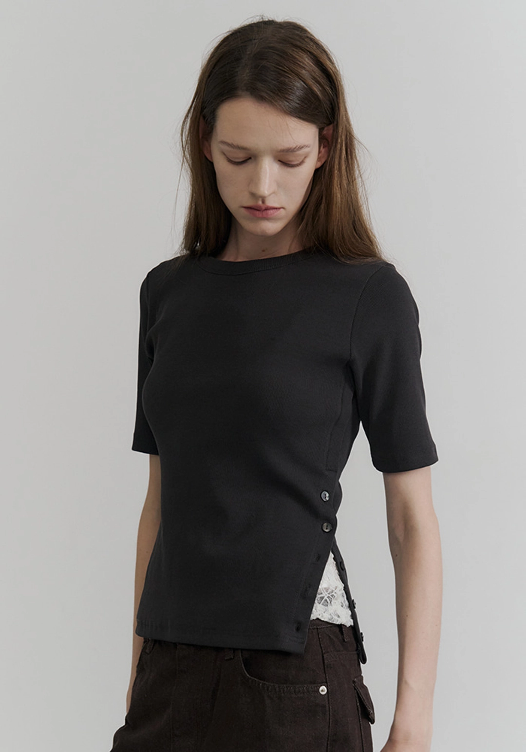 이브세이지 [1차 리오더] Side button tee (Charcoal) 상품 이미지 2