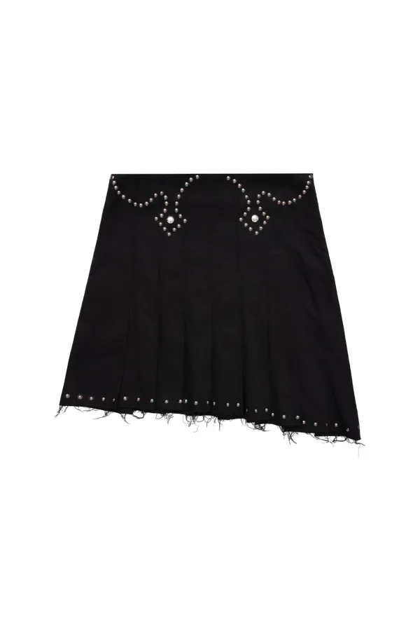 STUDDED PLEATED MIDI SKIRT BLACK