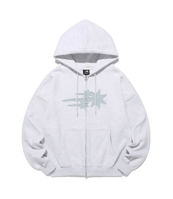 3star applique hoodie zip up[light grey]