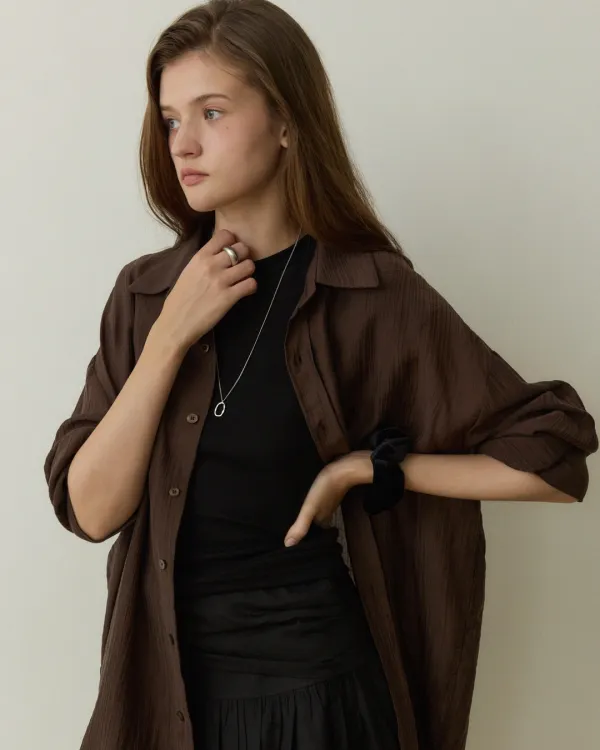 Crack see through loose shirts - brown