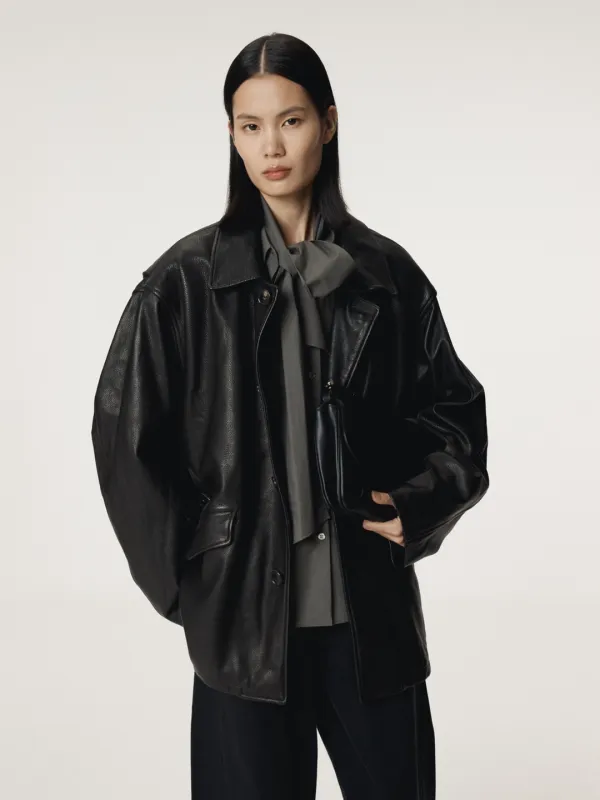 VINTAGE LEATHER CHORE JACKET (BLACK)