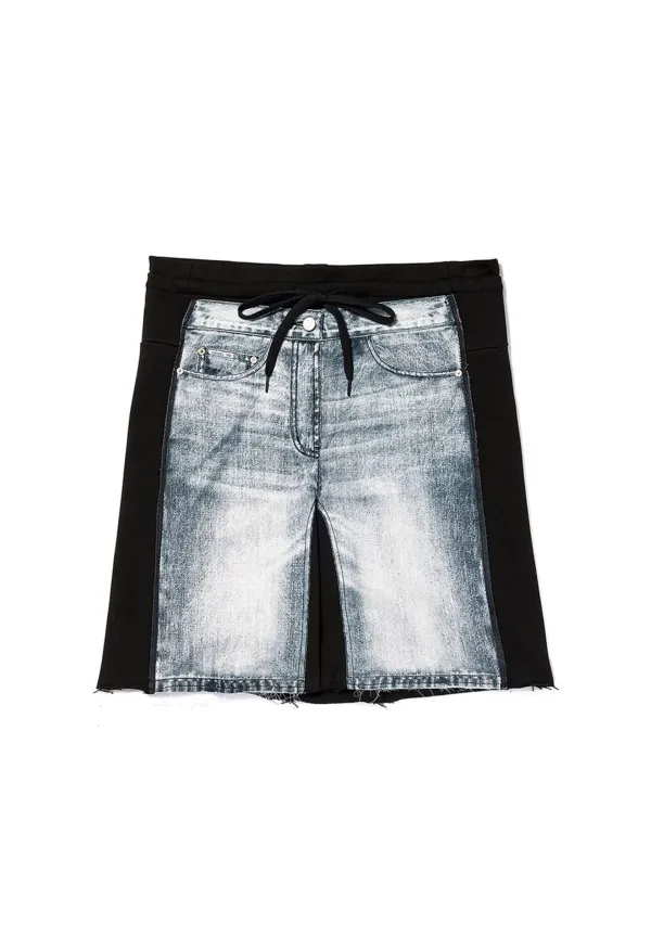 JEAN EFFECT JERSEY SHORTS, BLACK