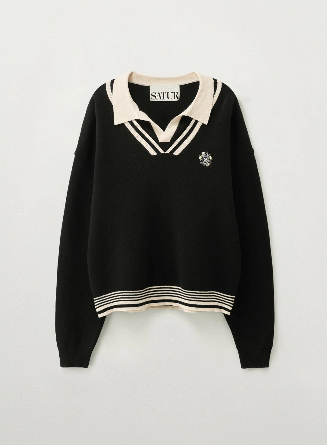 세터 Crest Logo Open Collar Knit - Black 상품 이미지 1