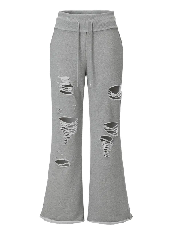 Damaged Cutting Bootcut Sweat Pants (grey)