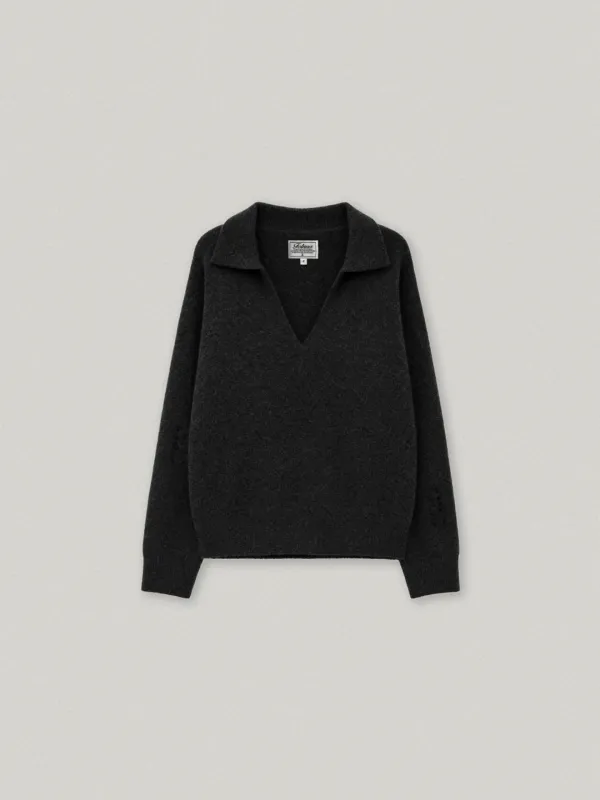 DAMAGE V NECK COLLAR KNIT (BLACK)