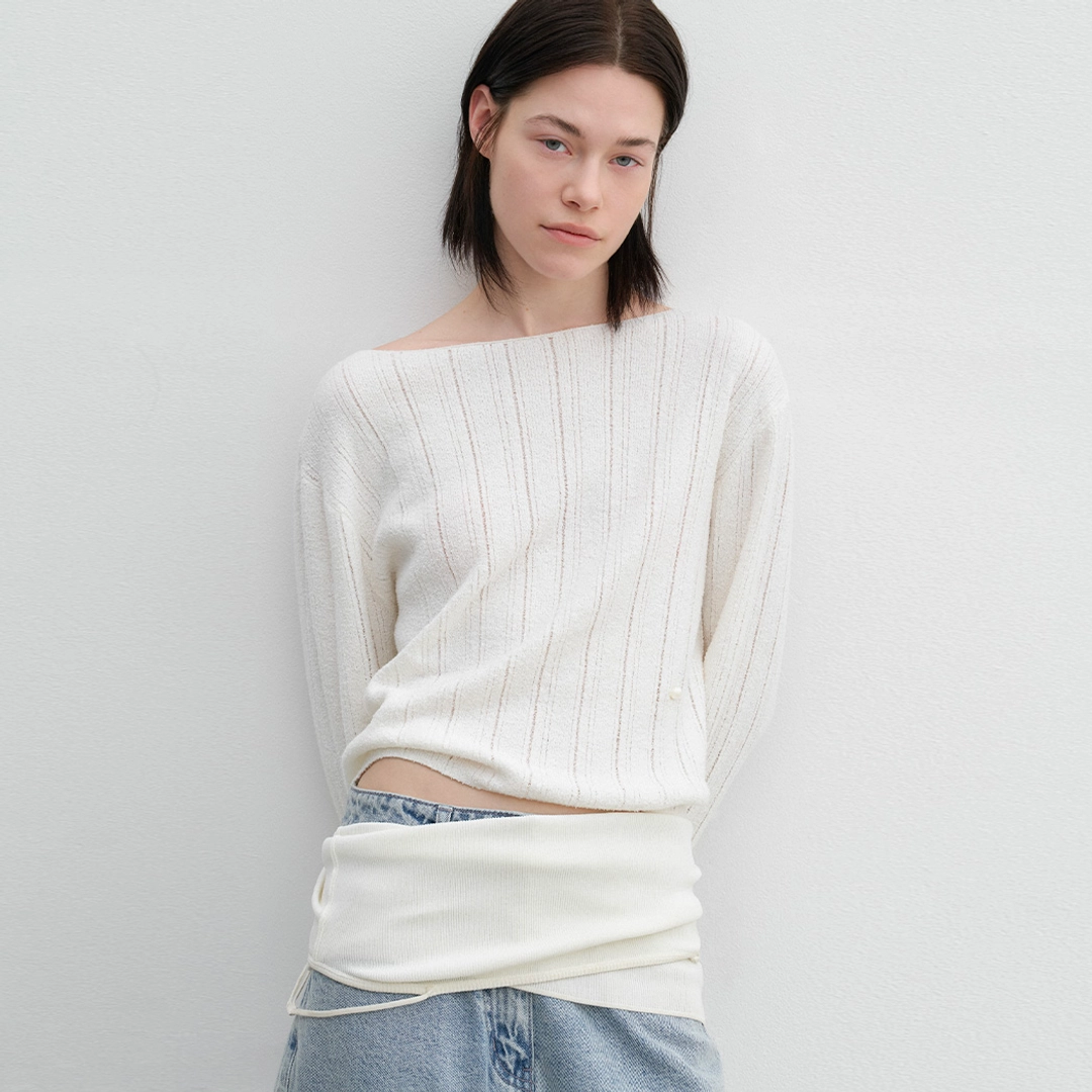 아뜰리에 나인 (T-7183)AN BOUCLE CROP BOAT NECK KNIT 상품 이미지 1