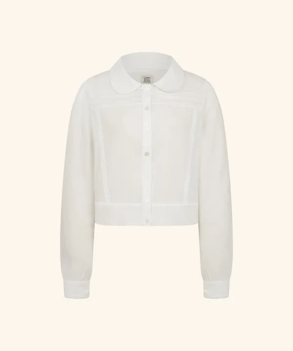 Lace Pintuck Shirt Blouse ( White )