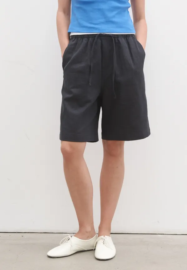Linen straight half pants (deep navy)