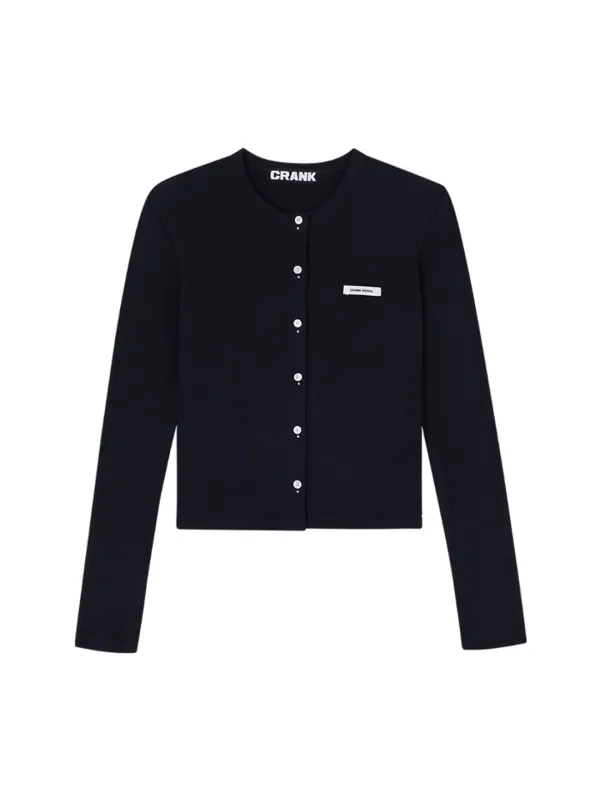 KNIT STUD BUTTON CARDIGAN_NAVY