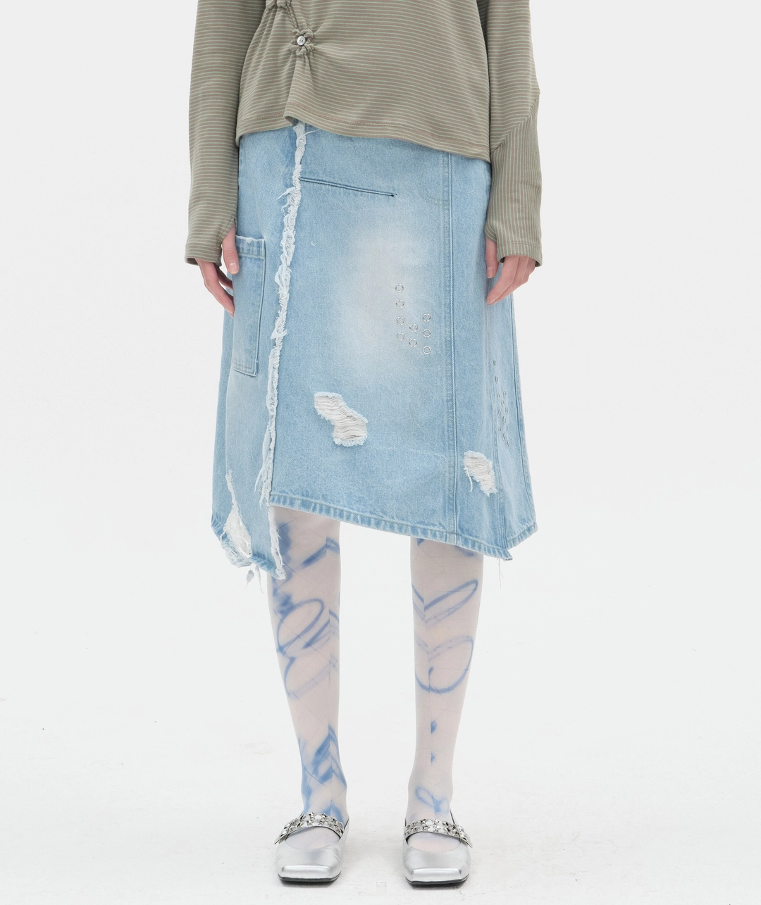 타입서비스 Spiked Dot Denim Skirt [Blue] 상품 이미지 2