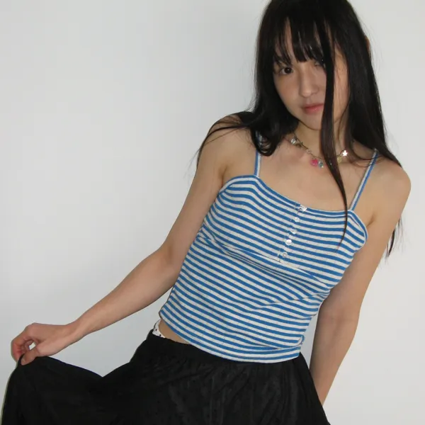 HEART BUTTON GOLGI SLEEVELESS BLUE STRIPE
