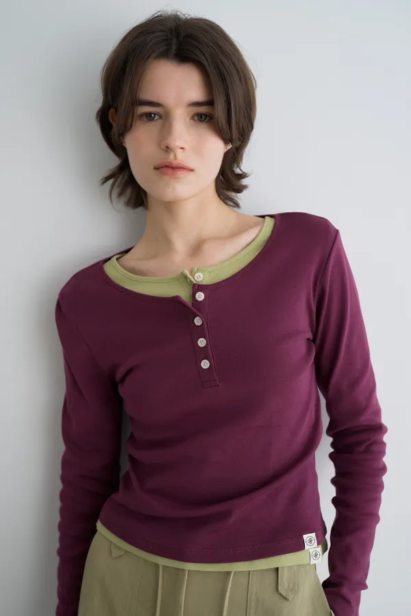 essential henley neck top_plum