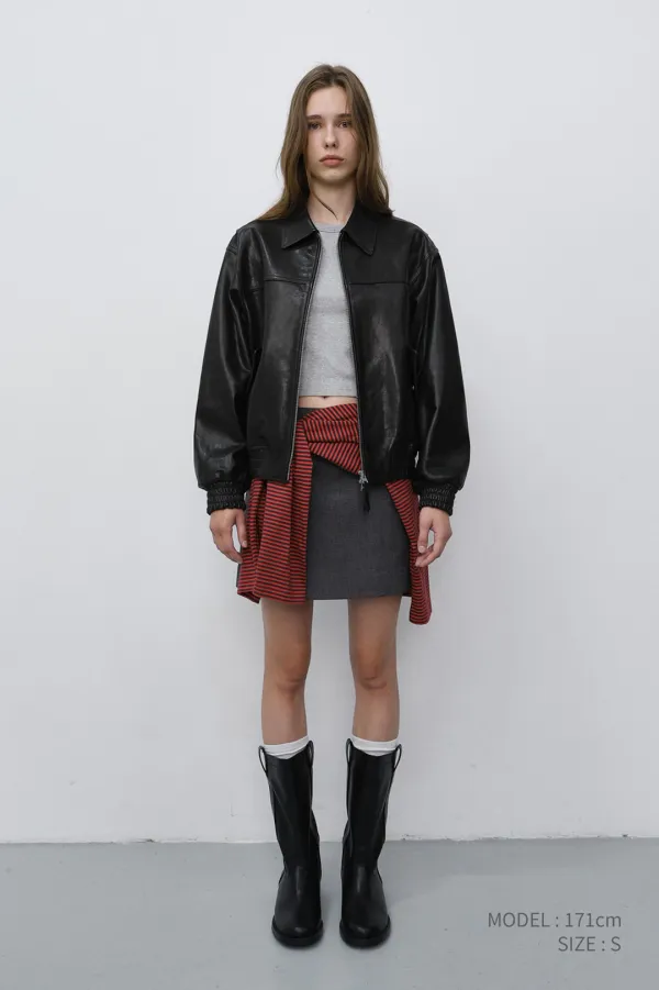 [FALL IN BROWN] UNISEX REFINED LEATHER BLOUSON BLACK_UDJU6C101BK