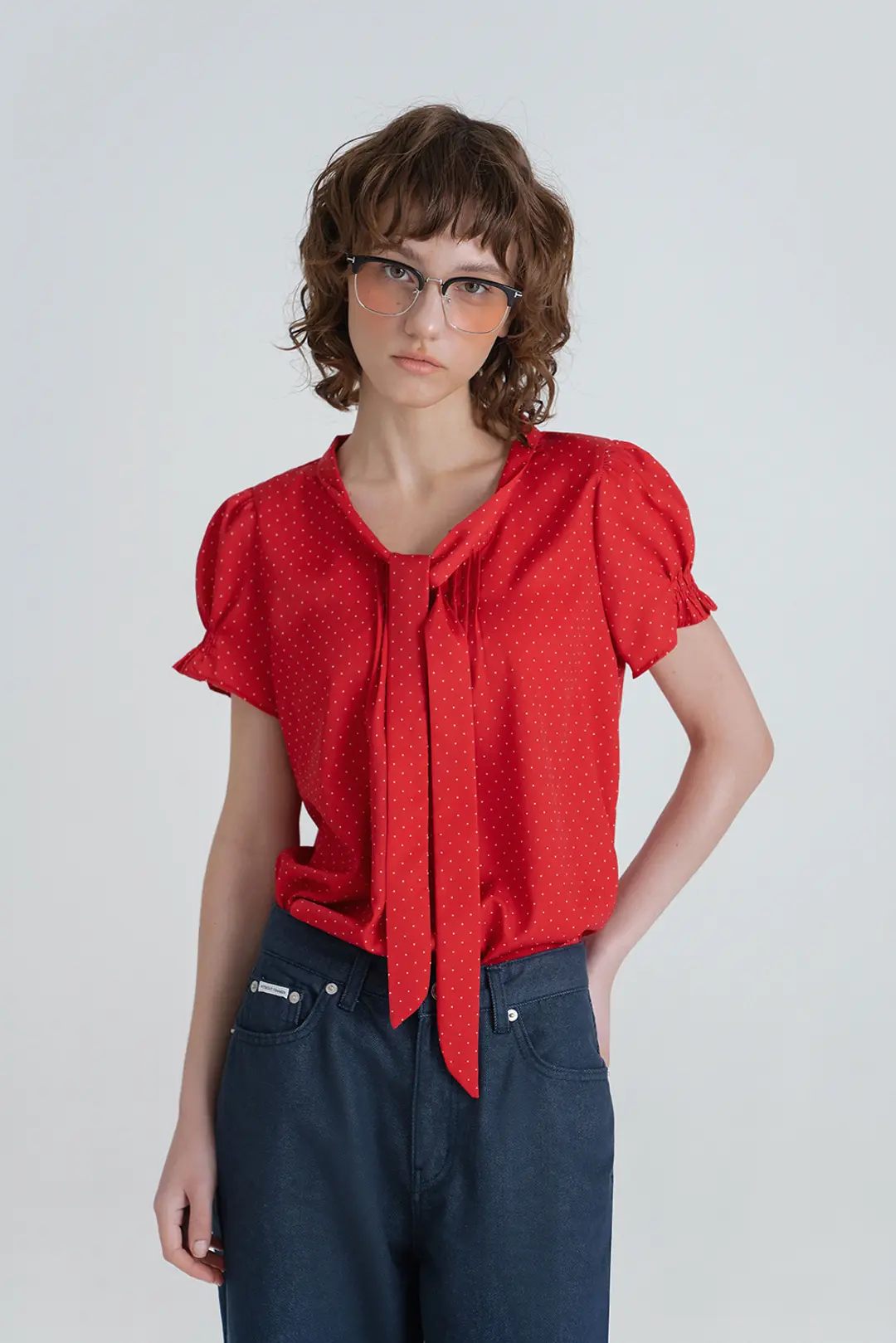 위드아웃썸머 Dot button blouse_red 상품 이미지 2